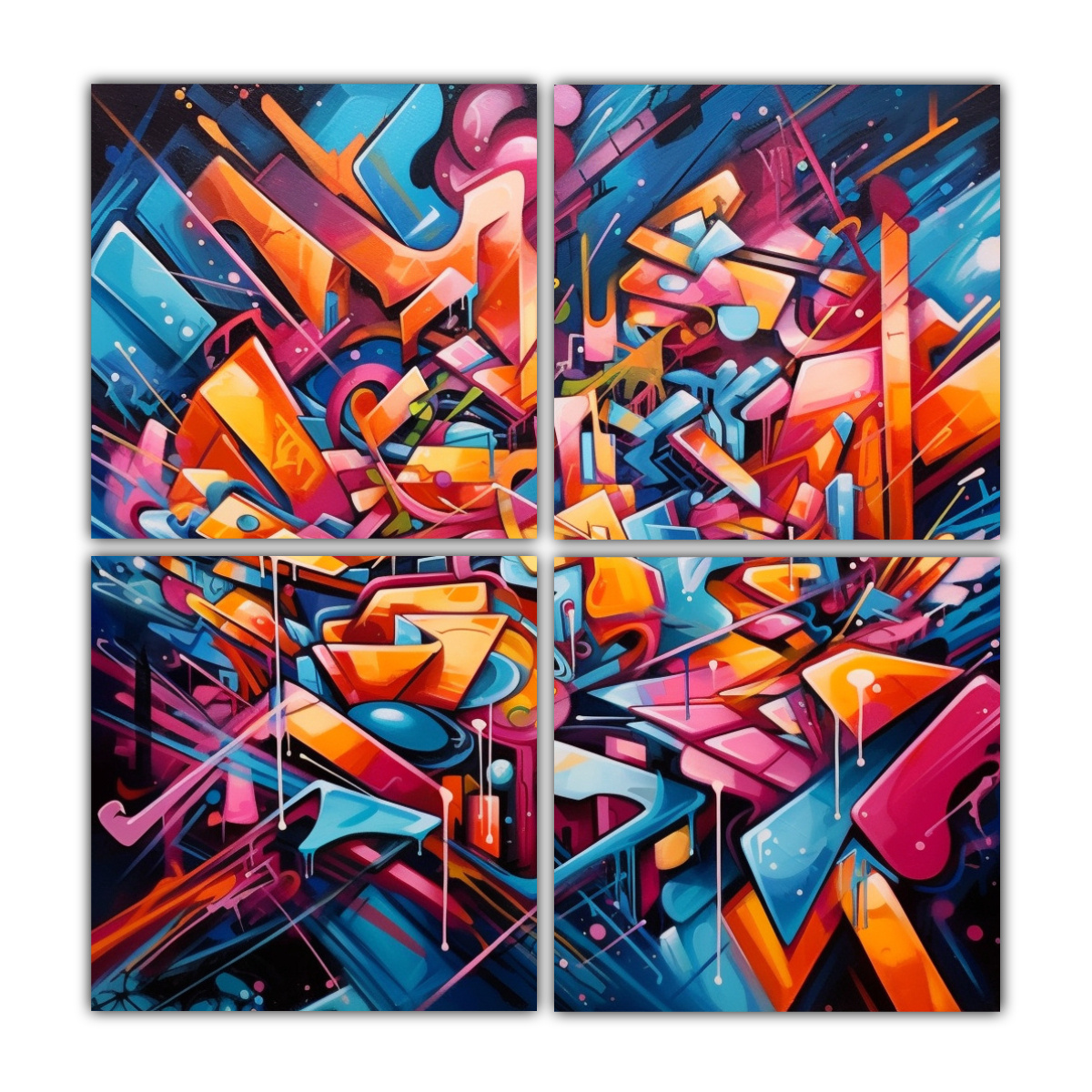 PINTURAS ABSTRACTAS GRAFFITI EN 4 GAMAS DE COLORES 40X40 CM - 1