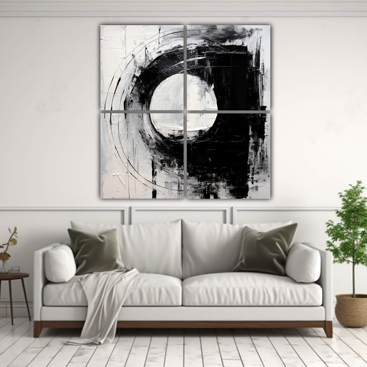 PINTURA ABSTRACTA MINIMALISTA EN BLANCO Y NEGRO 40X40 CM - 2