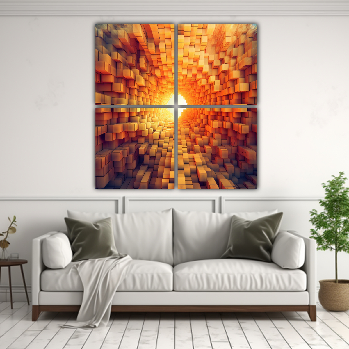 CUADRO DE PARED MODERNO CUBO ABSTRACTO FRACTAL 120X120 CM - 2
