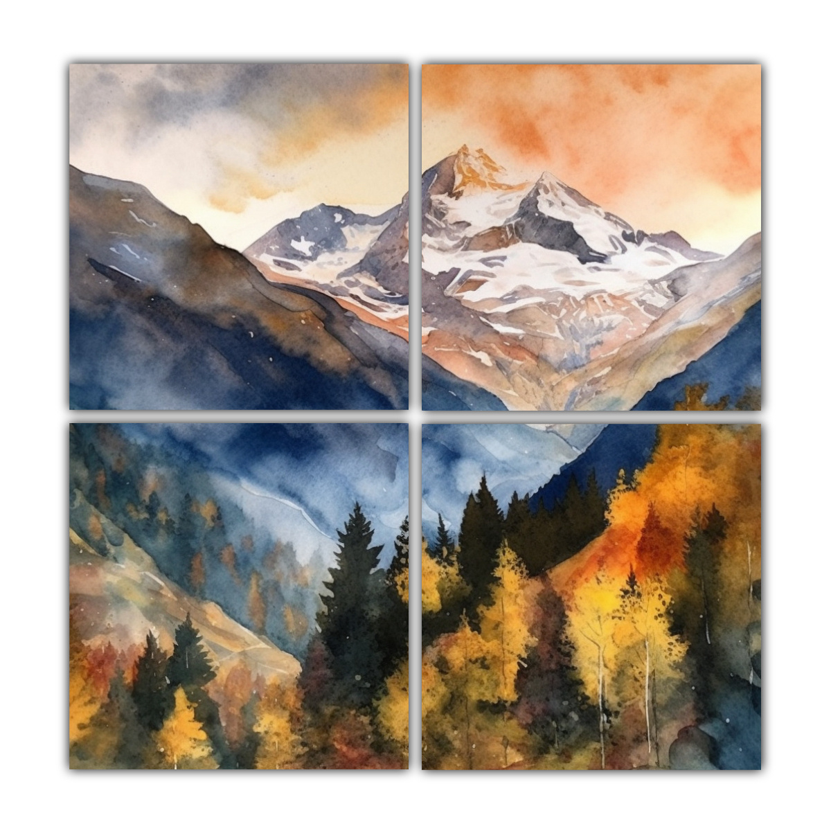 CUATRO PINTURAS ABSTRACTAS DE LOS ALPES SUIZOS EN 100X100 CM - 1