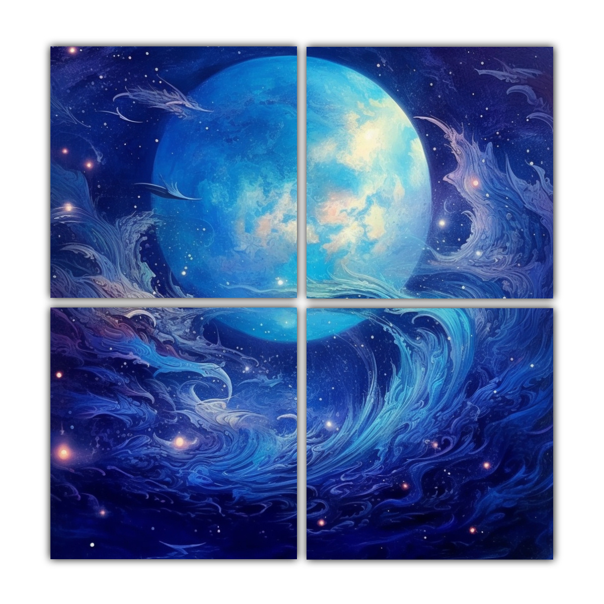 CUATRO ARTE MODERNO SIMÉTRICO EN TONOS AZULES 100X100 CM - 1