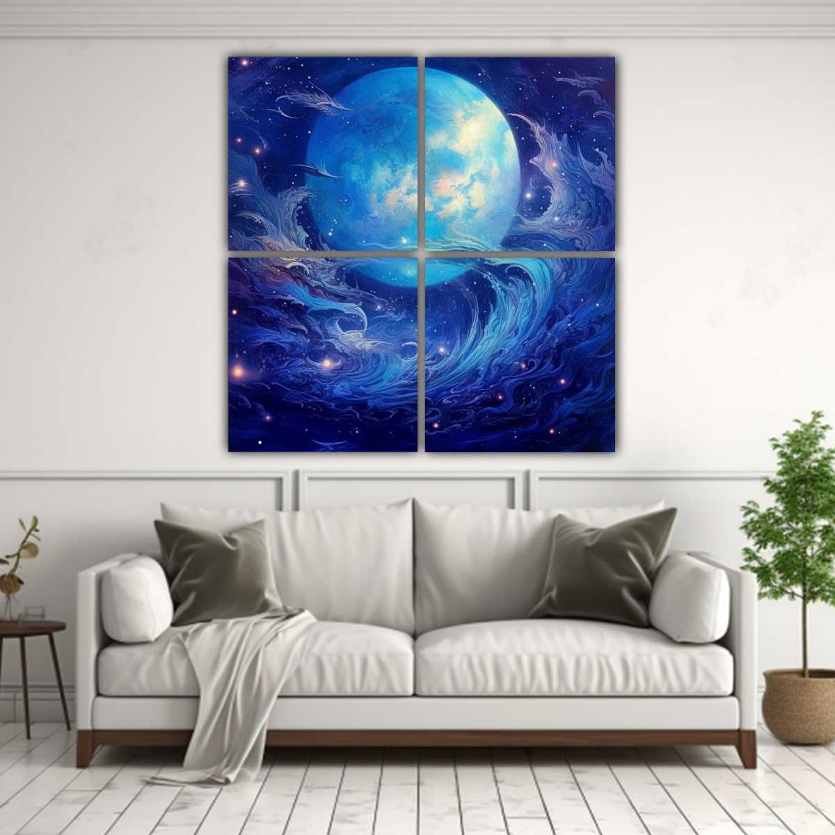 CUATRO ARTE MODERNO SIMÉTRICO EN TONOS AZULES 100X100 CM - 2