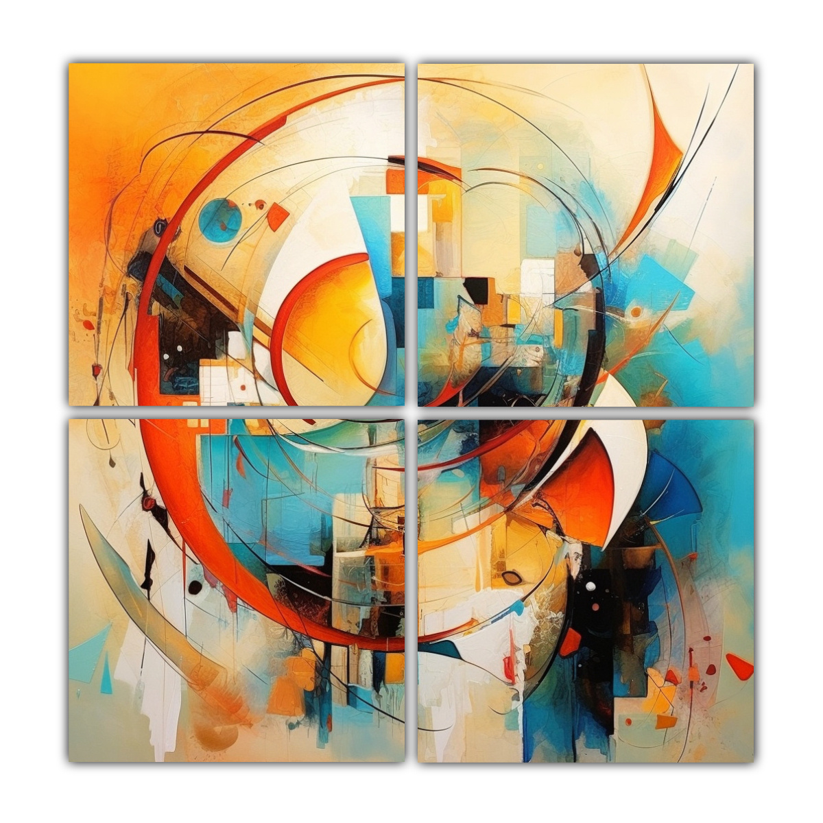 CUATRO TELAS EN BASTIDOR DECORACIÓN ABSTRACTA 140X140 CM - 1