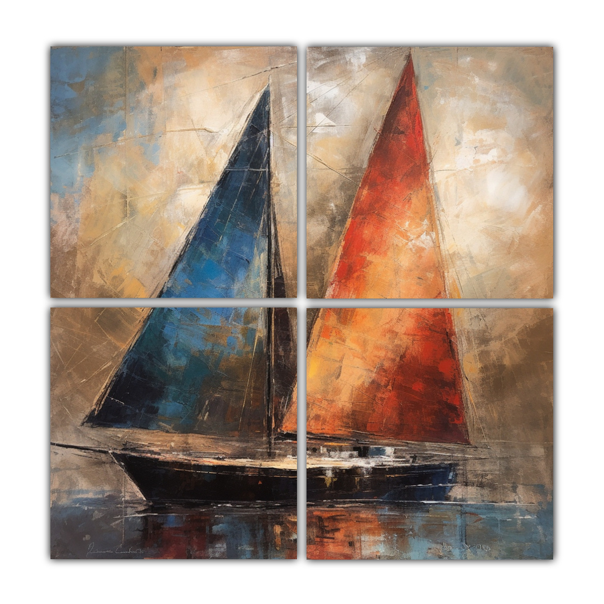 PINTURA ABSTRACTA EN LIENZO INSPIRADA EN EL BARCO 140X140 CM - 1