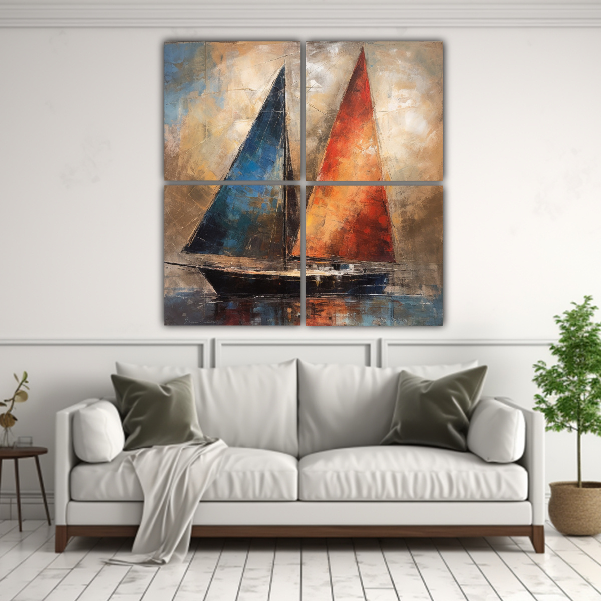 PINTURA ABSTRACTA EN LIENZO INSPIRADA EN EL BARCO 140X140 CM - 2