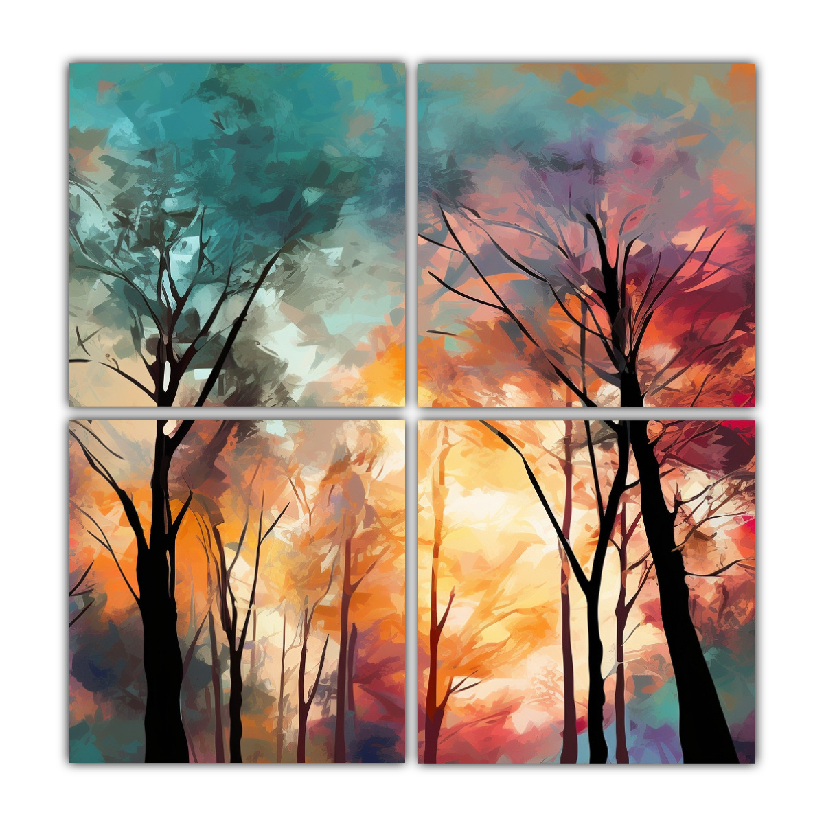 CUATRO CUADROS ABSTRACTOS DE ÁRBOLES CON COLORES 200X200 CM - 1