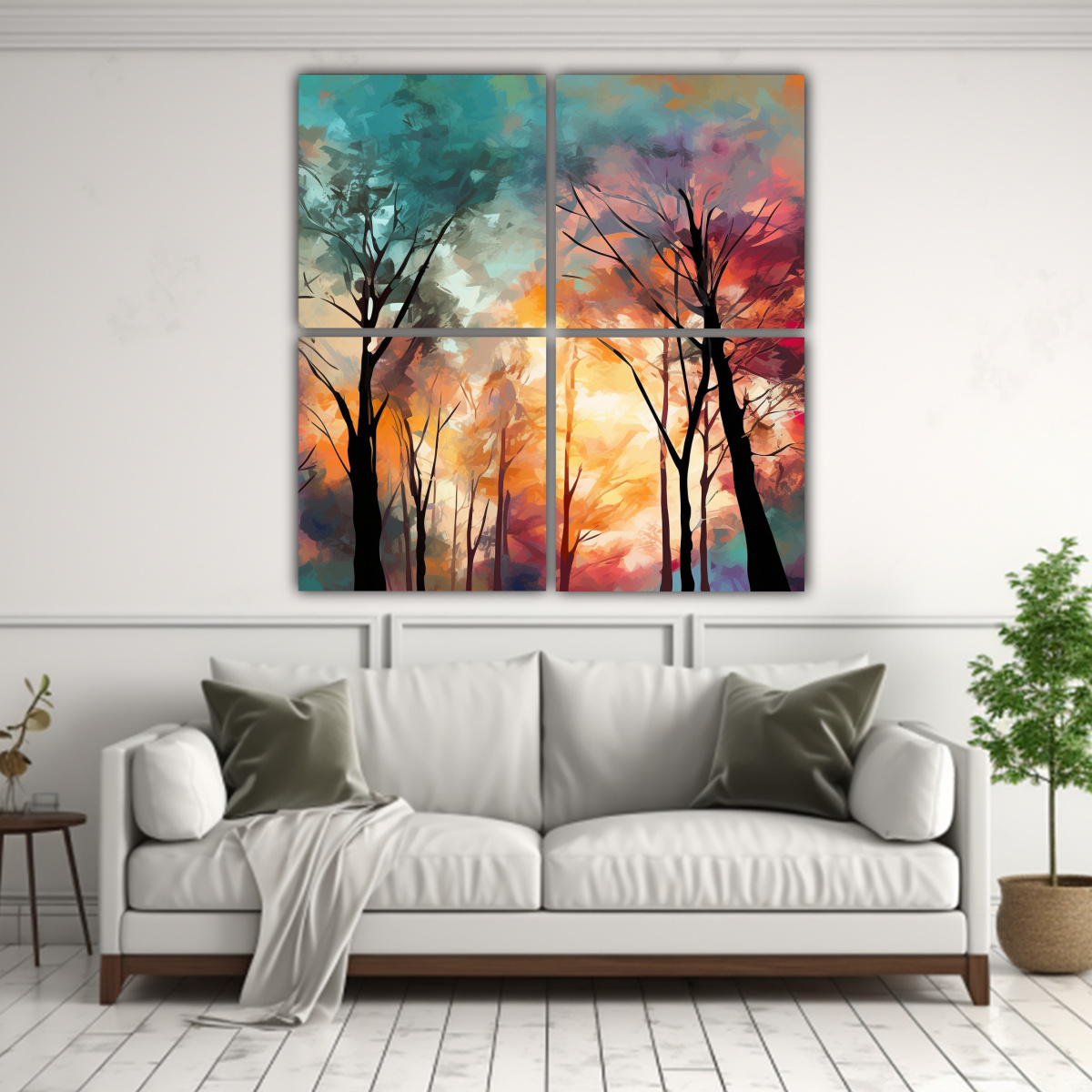 CUATRO CUADROS ABSTRACTOS DE ÁRBOLES CON COLORES 200X200 CM - 2