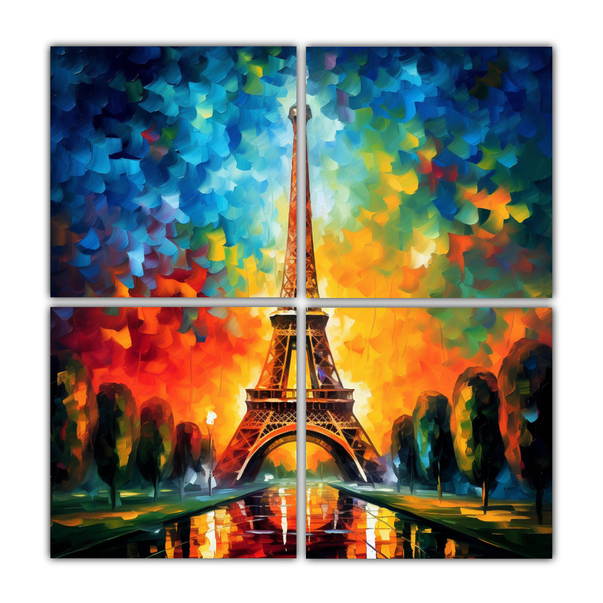 4 LIENZOS CUADRO MOTIVO TORRE EIFFEL ESTILO 120X120 CM - 1