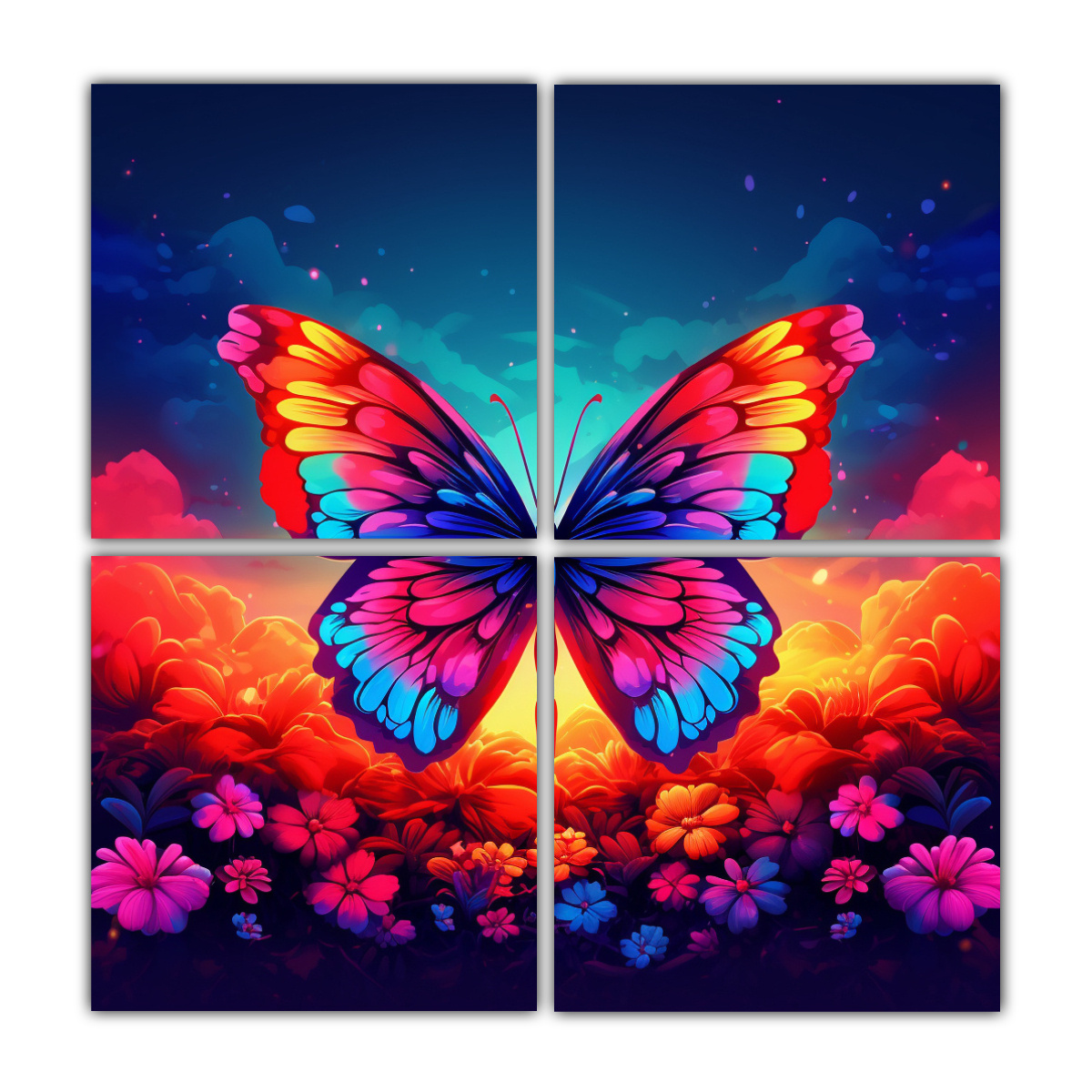CUADRO DE PARED CUADRADO CON MARIPOSA ARCOÍRIS 80X80 CM - 1