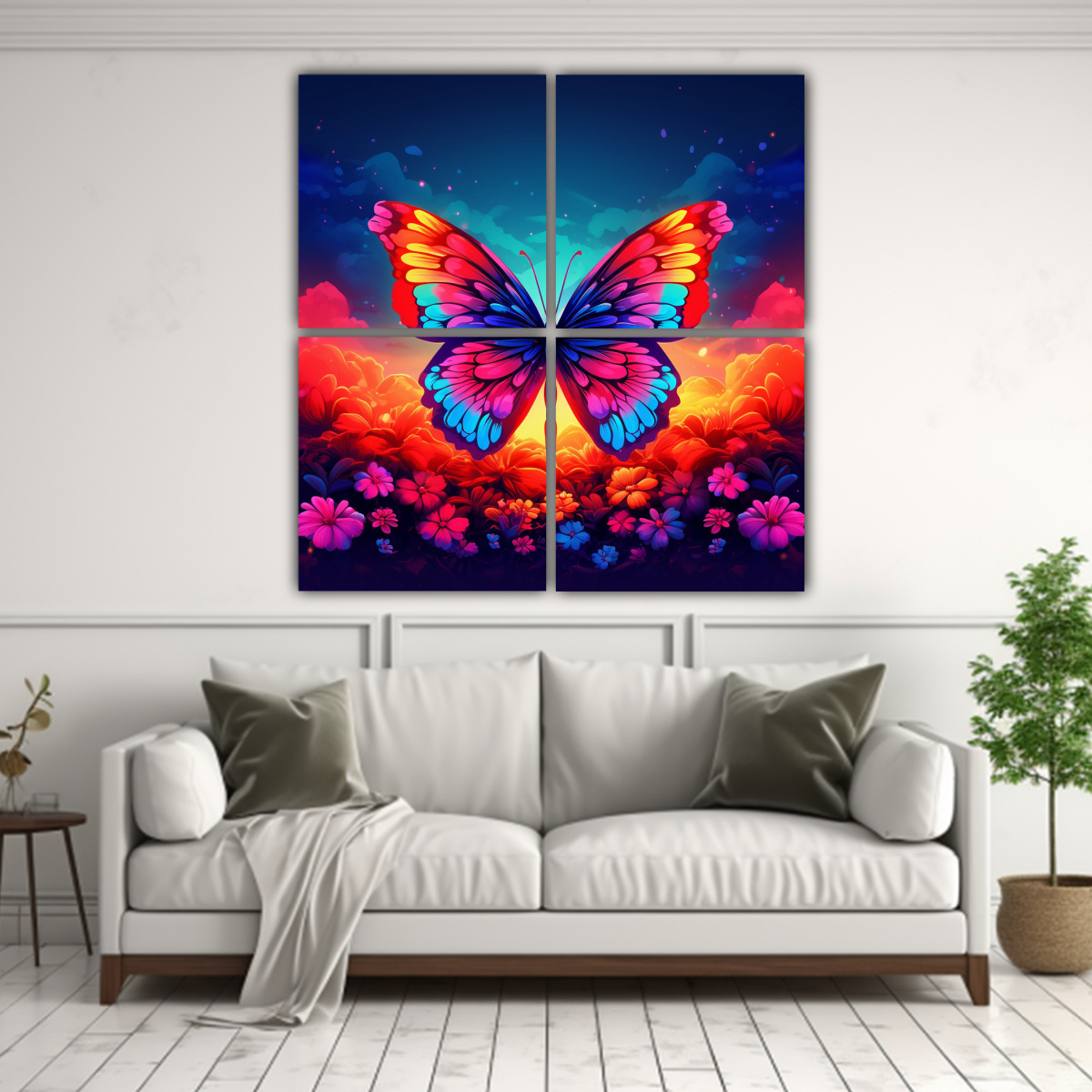 CUADRO DE PARED CUADRADO CON MARIPOSA ARCOÍRIS 80X80 CM - 2