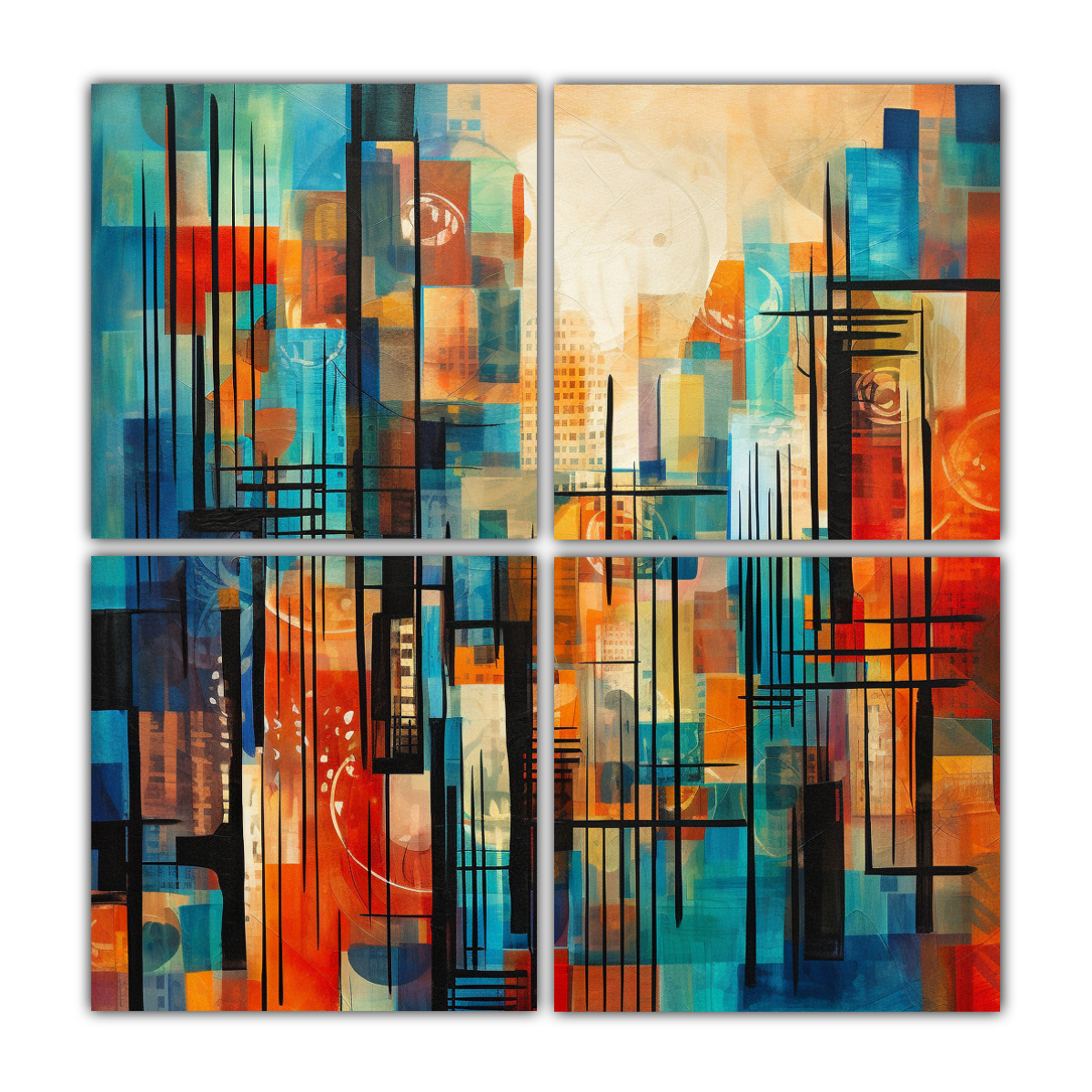 ABSTRACTO LIENZO VANGUARDIA CON LÍNEAS Y COLORES 100X100 CM - 1