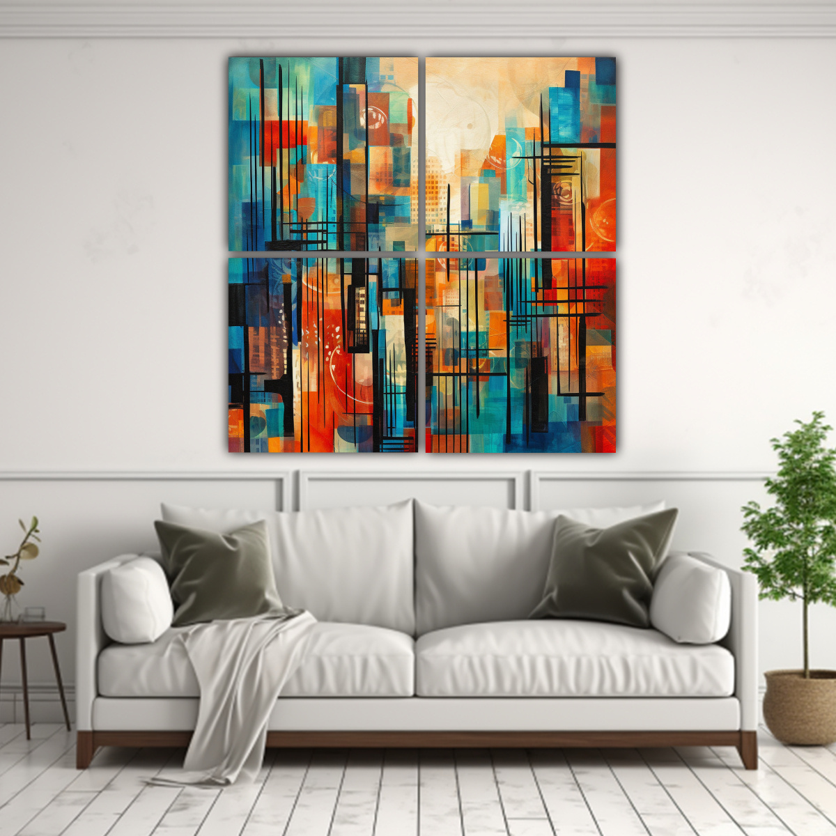 ABSTRACTO LIENZO VANGUARDIA CON LÍNEAS Y COLORES 100X100 CM - 2