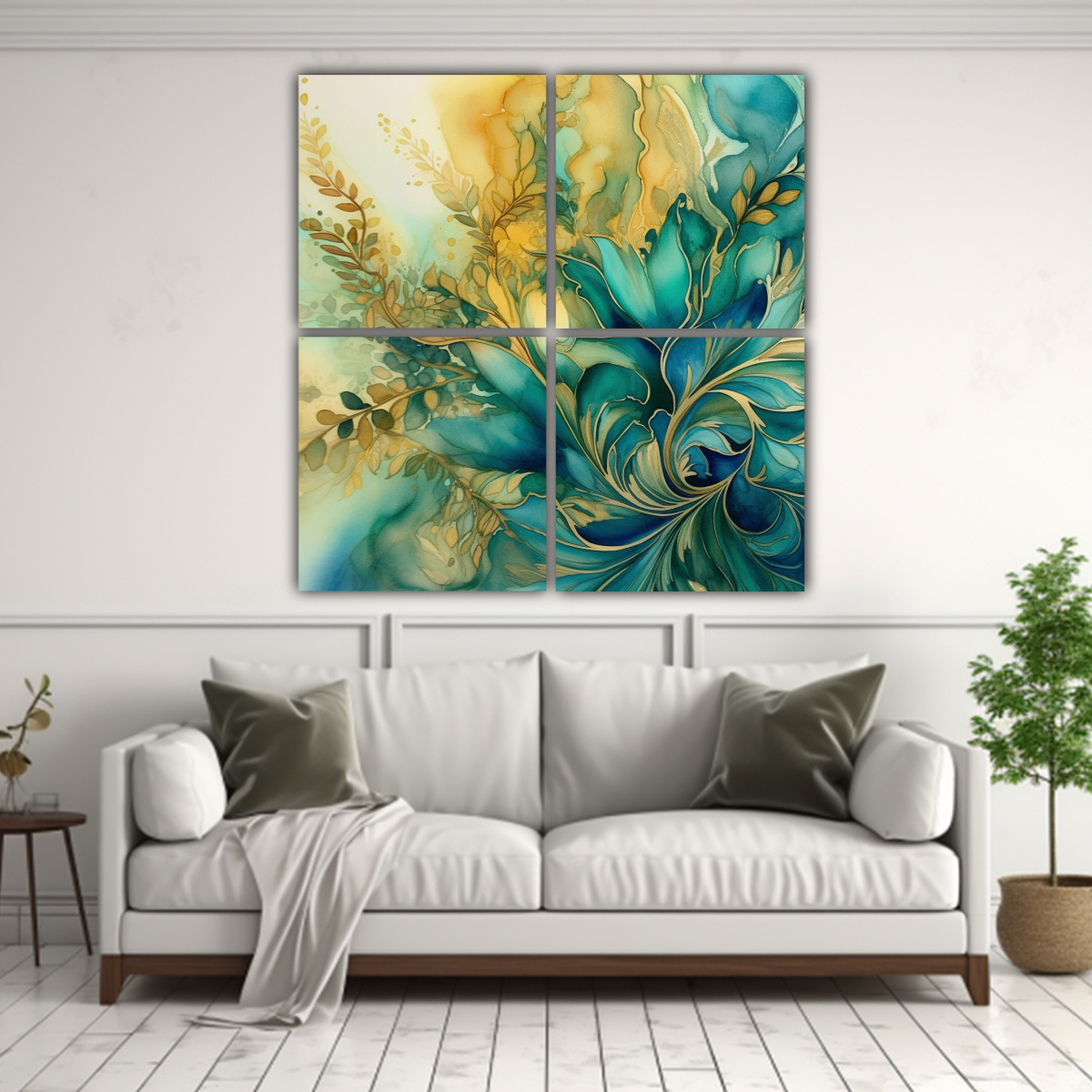 CUATRO LIENZOS INSPIRADORES DE DISEÑO BOTÁNICO 160X160 CM - 2