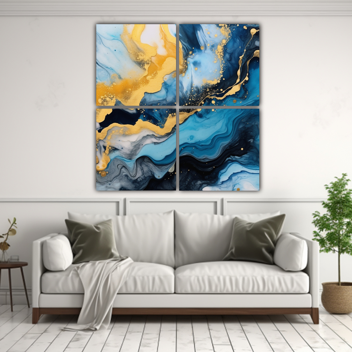 CUATRO CUADROS LÍNEAS FINAS ARTE ABSTRACTO CON 80X80 CM - 2
