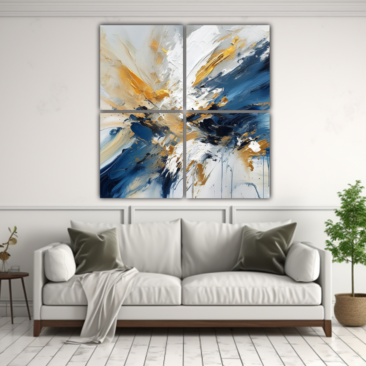CUATRO CUADROS DECORATIVO ABSTRACTOS AZUL, BRONCE 40X40 CM - 2