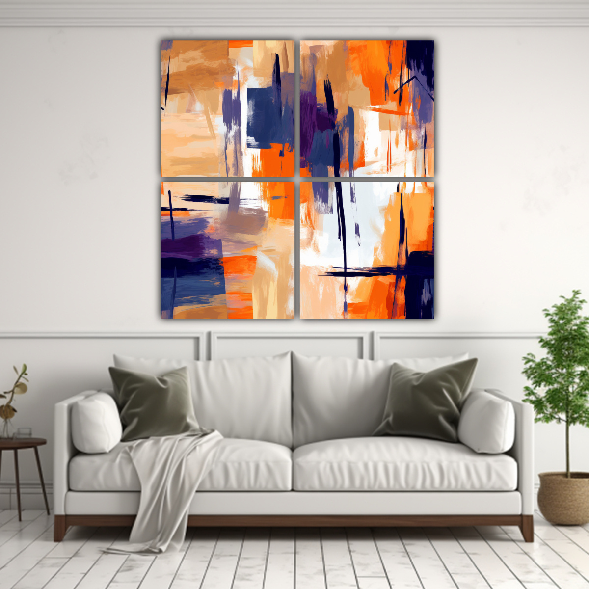 CUADRO DE PARED MODERNO: PINTURA NARANJA EN FONDO 140X140 CM - 2