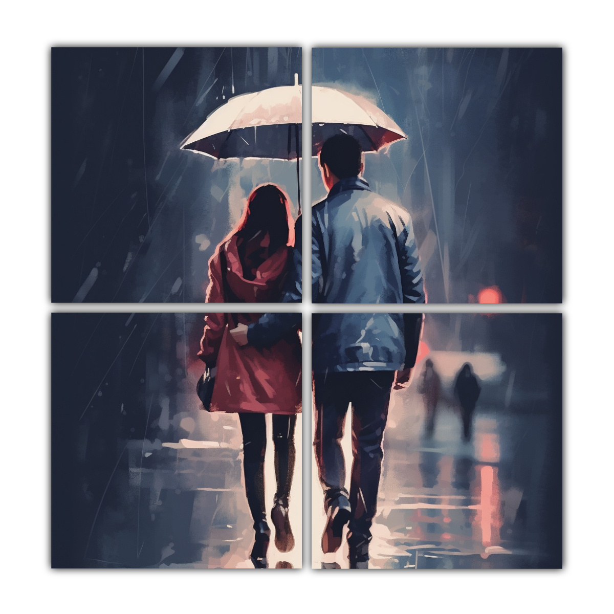PAREJA CAMINANDO BAJO LA LLUVIA CON PARAGUAS 200X200 CM - 1