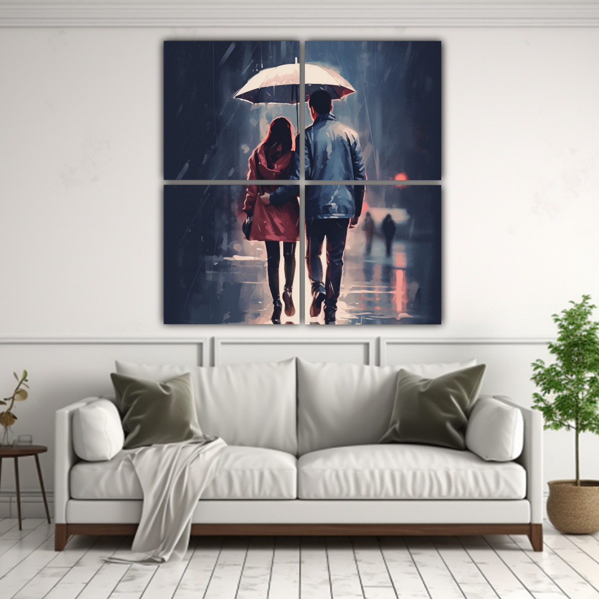 PAREJA CAMINANDO BAJO LA LLUVIA CON PARAGUAS 200X200 CM - 2