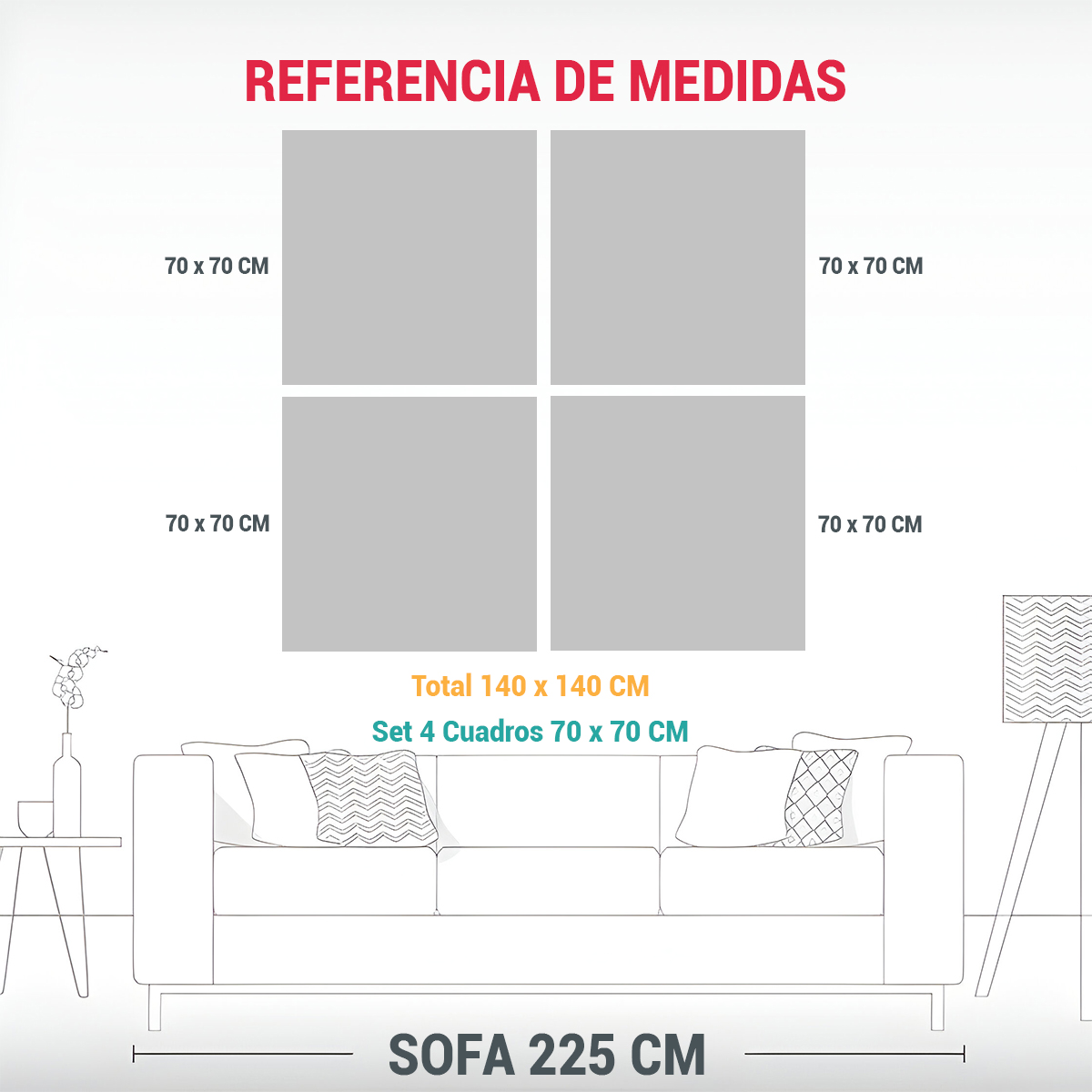 CUADROS ESTILO GALERÍA CON EFECTO VISUAL SUAVE Y 140X140 CM - 3
