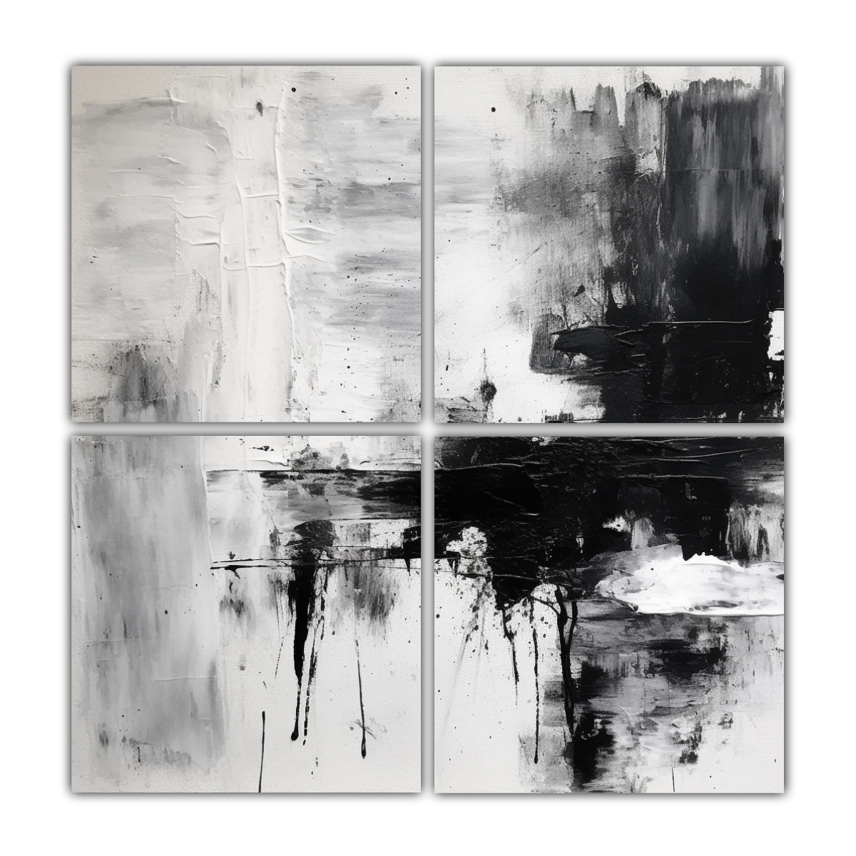 CUATRO CUADROS ABSTRACTOS EN BLANCO Y NEGRO, 120X120 CM - 1
