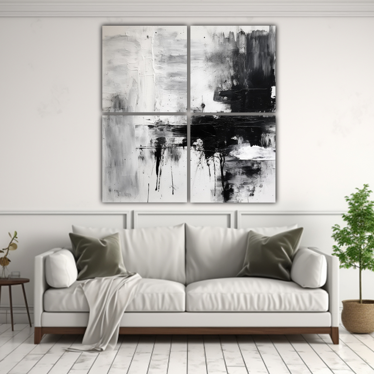 CUATRO CUADROS ABSTRACTOS EN BLANCO Y NEGRO, 120X120 CM - 2