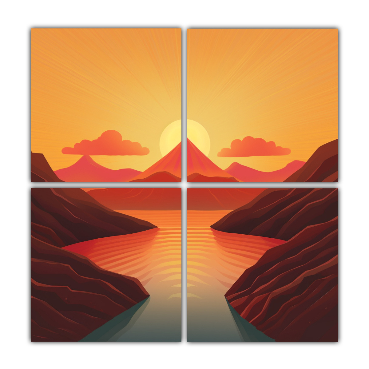 PINTURA DECORATIVA ILUSTRADA DE MONTAÑA EN 140X140 CM - 1