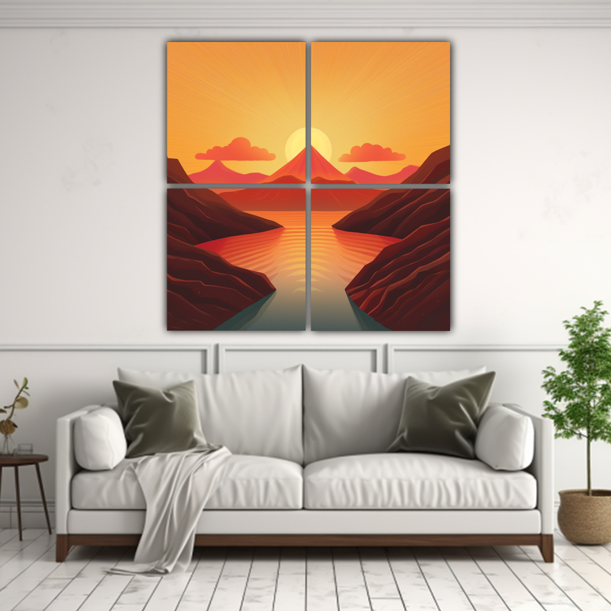 PINTURA DECORATIVA ILUSTRADA DE MONTAÑA EN 140X140 CM - 2