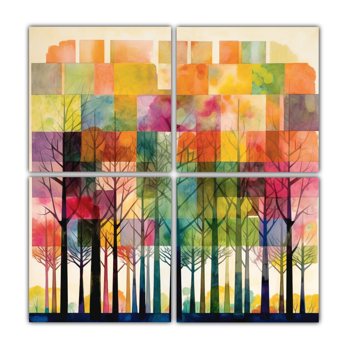 CUADRO DE ÁRBOLES EN CUADRÍCULA PARA DECORACIÓN 180X180 CM - 1
