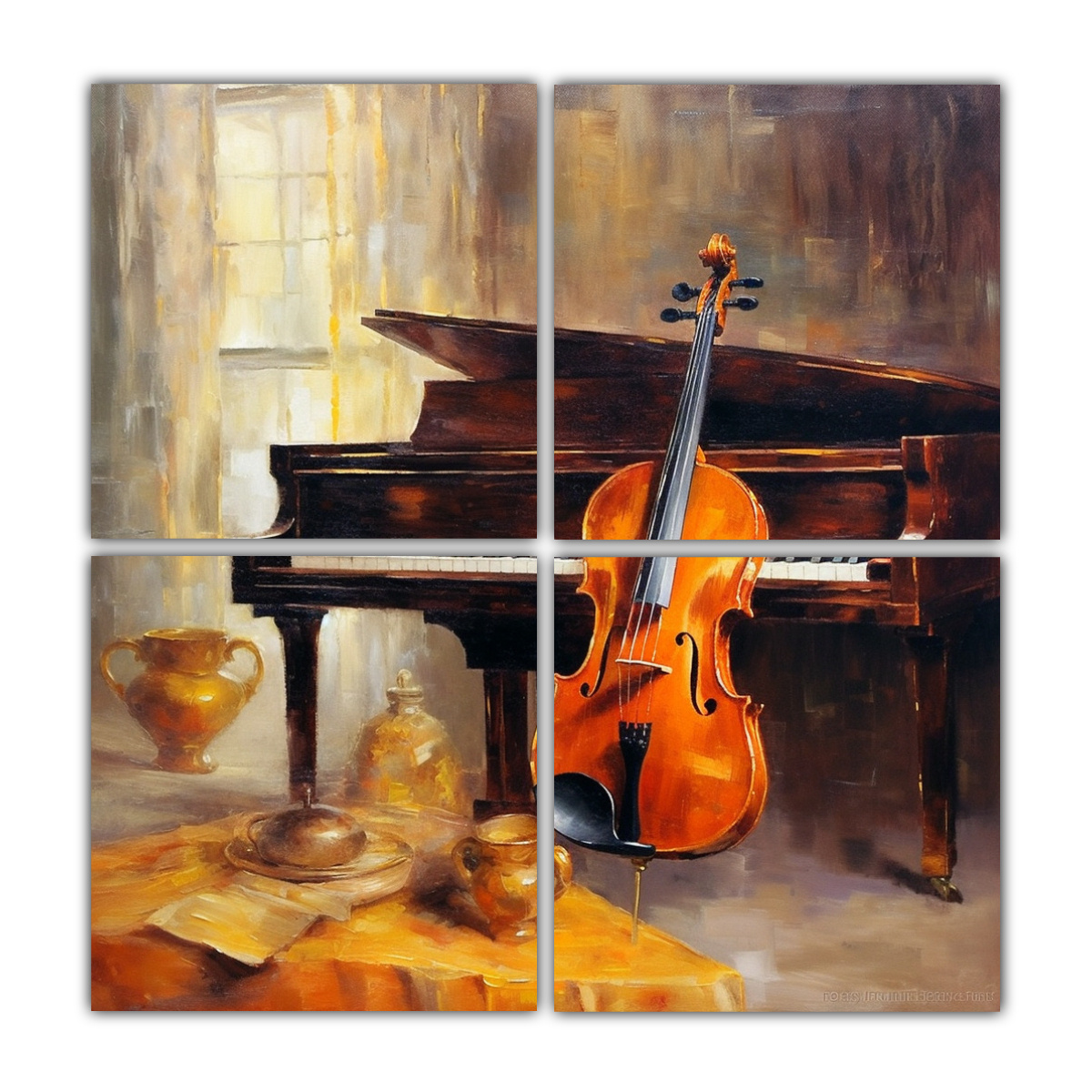 PINTURA AL ÓLEO DE VIOLÍN Y PIANO, ESTÉTICA 140X140 CM - 1