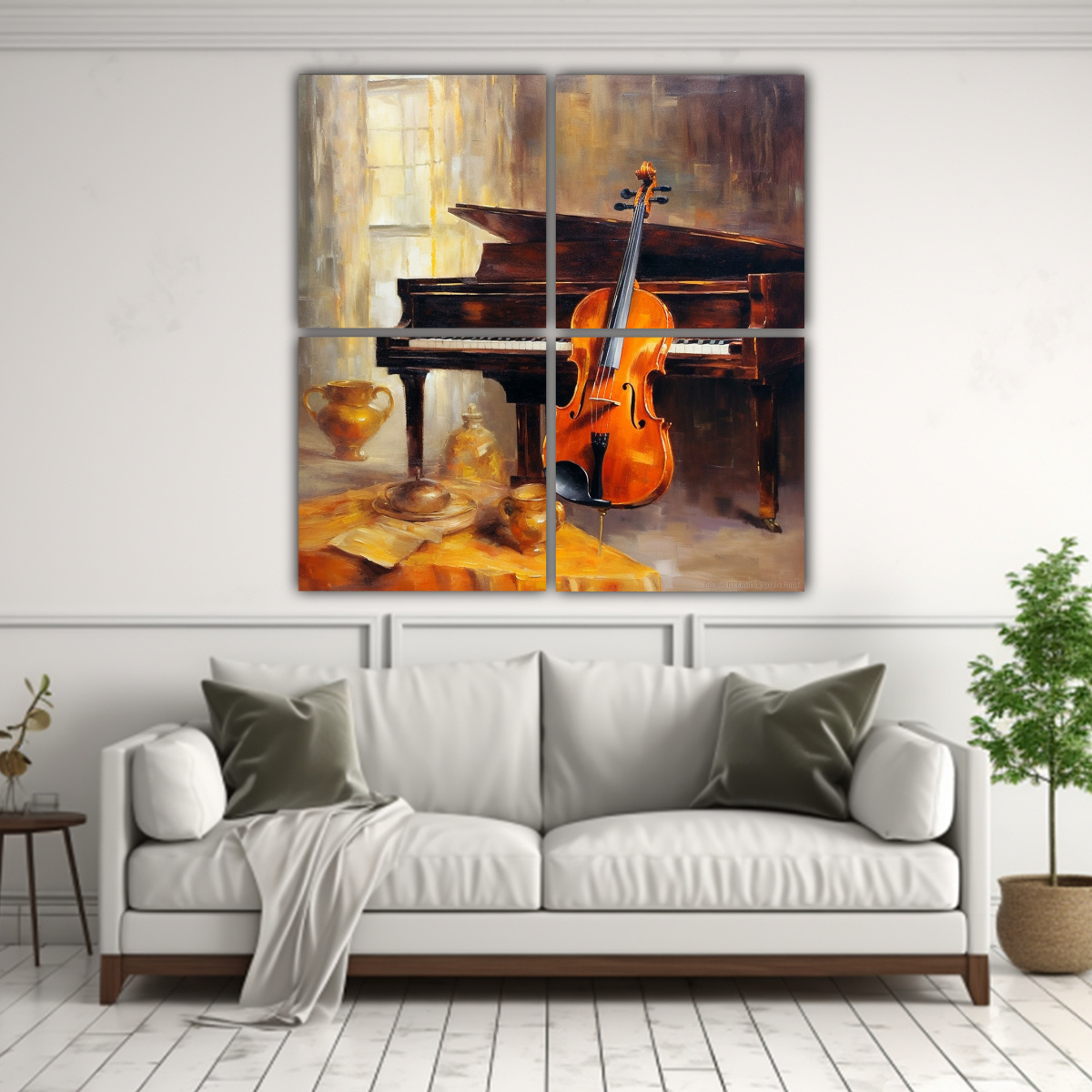 PINTURA AL ÓLEO DE VIOLÍN Y PIANO, ESTÉTICA 140X140 CM - 2