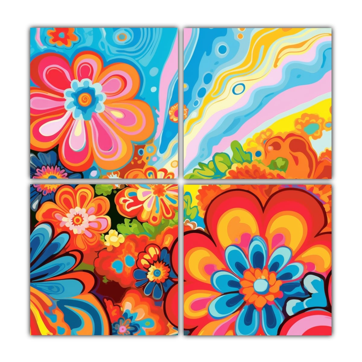 PAPEL TAPIZ FLORAL ESTILO PETER MAX DE ALTA 60X60 CM - 1