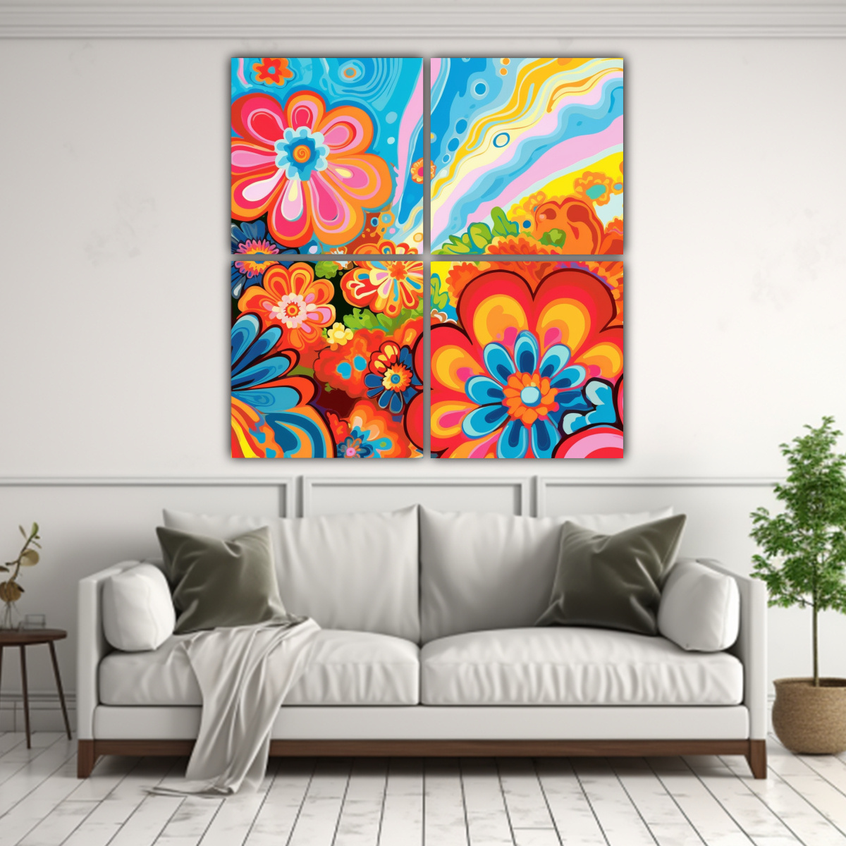 PAPEL TAPIZ FLORAL ESTILO PETER MAX DE ALTA 60X60 CM - 2