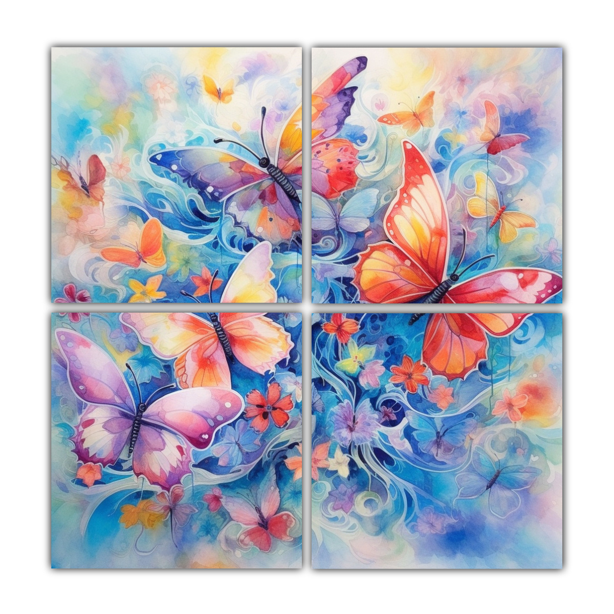 4 CUADROS MARIPOSAS COLORIDAS VUELAN POR ENCIMA 160X160 CM - 1