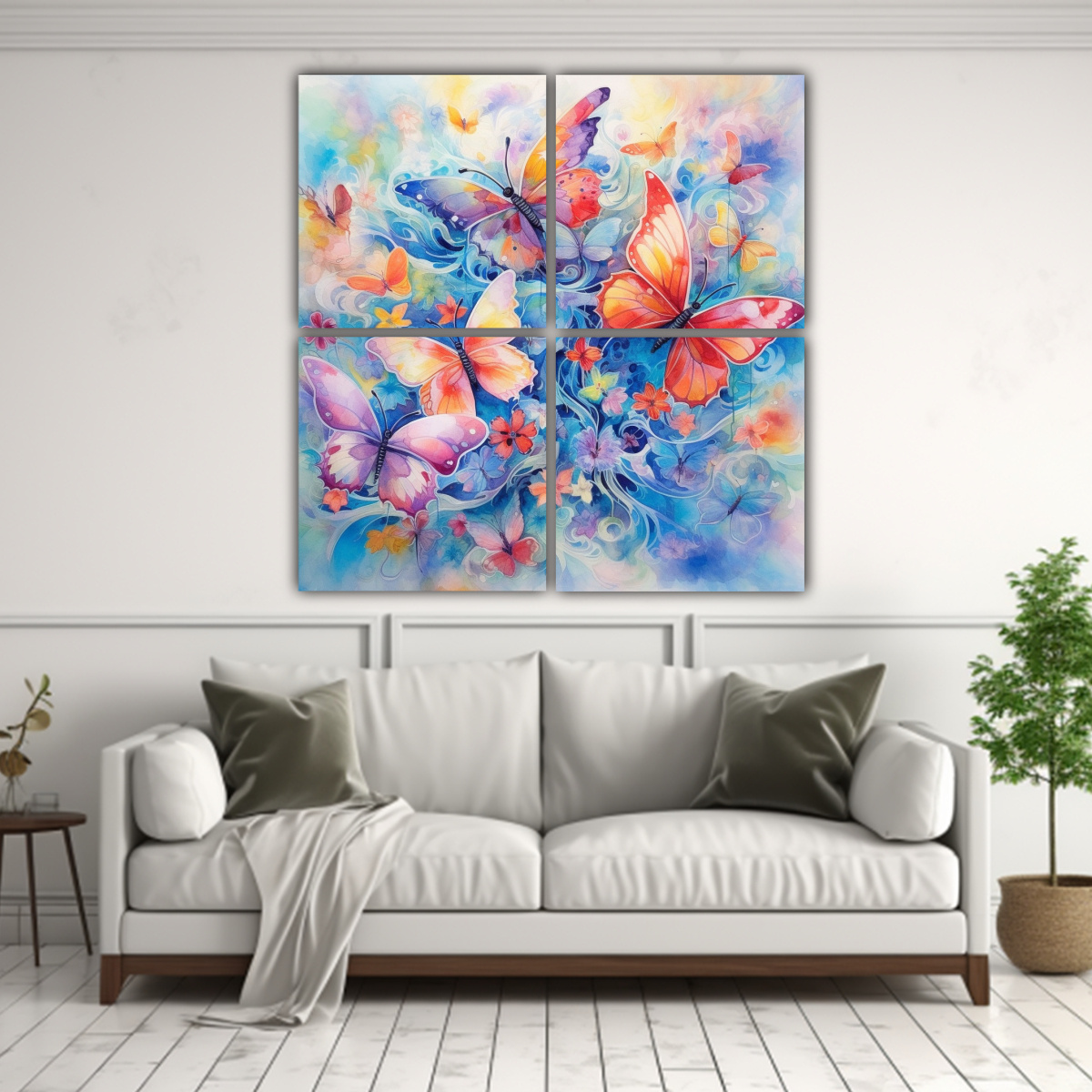 4 CUADROS MARIPOSAS COLORIDAS VUELAN POR ENCIMA 160X160 CM - 2