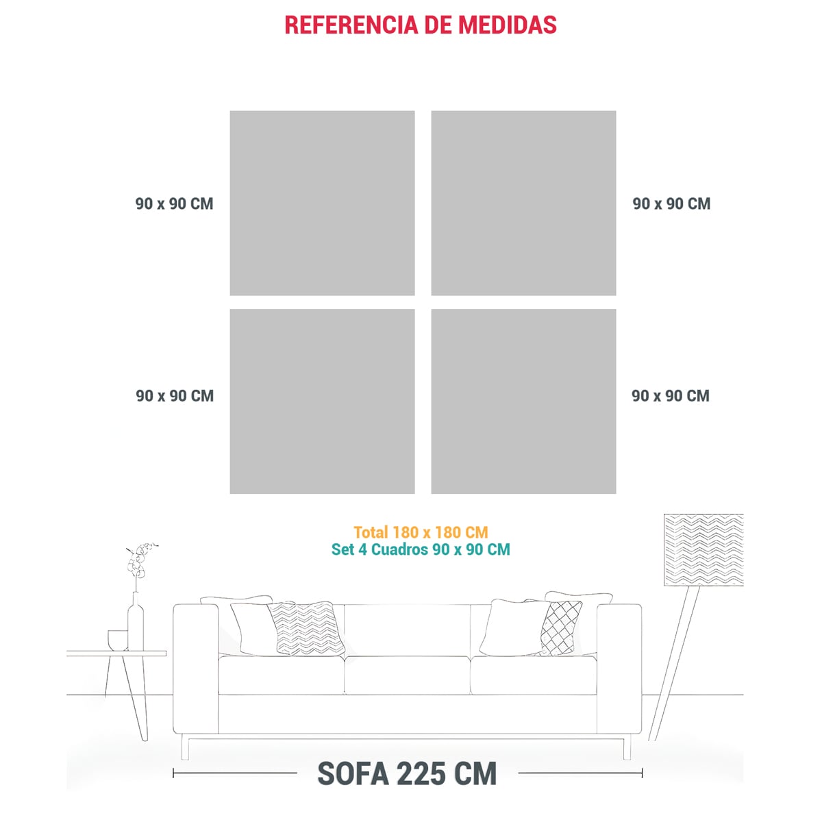 CUADROS ABSTRACTOS DE 4 TELAS EN BASTIDOR PARA 180X180 CM - 3