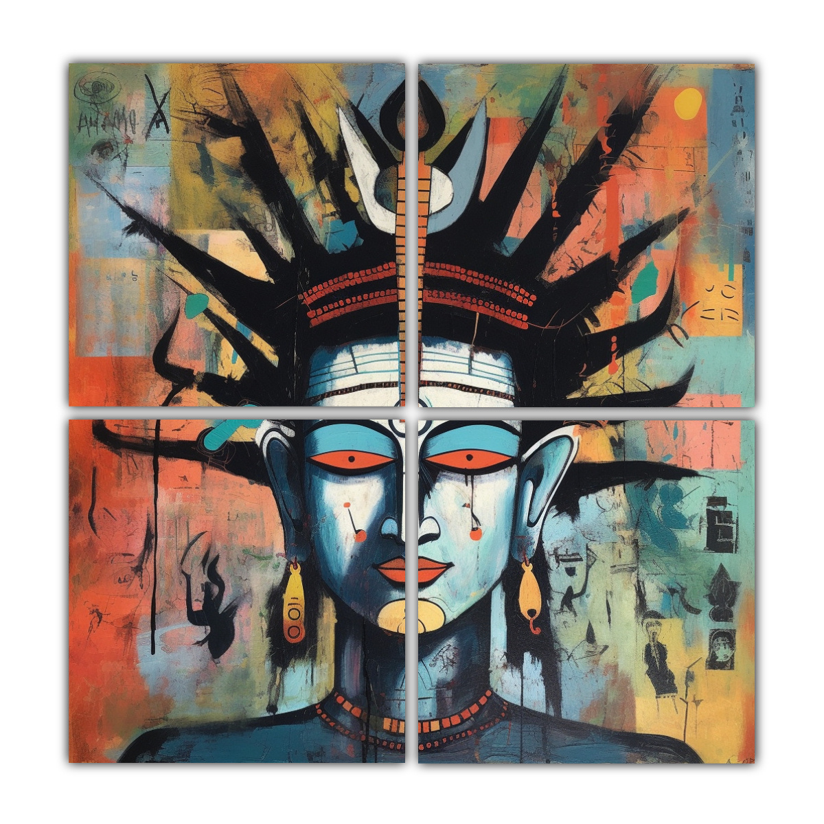 CUATRO LIENZOS ACUARELA DURADERO ESTILO BASQUIAT 40X40 CM - 1