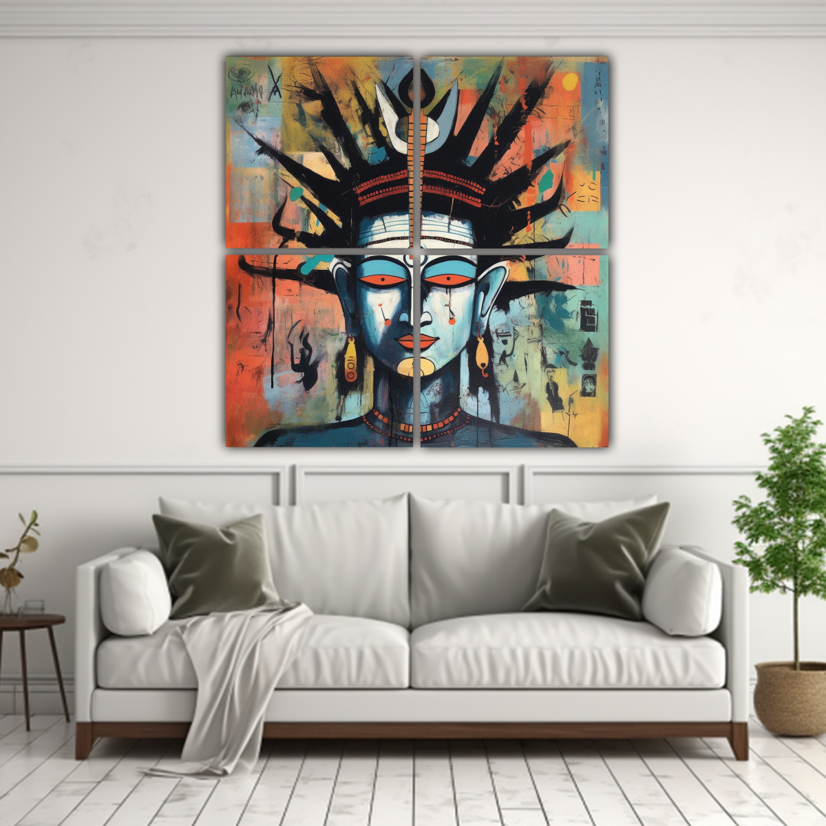 CUATRO LIENZOS ACUARELA DURADERO ESTILO BASQUIAT 40X40 CM - 2