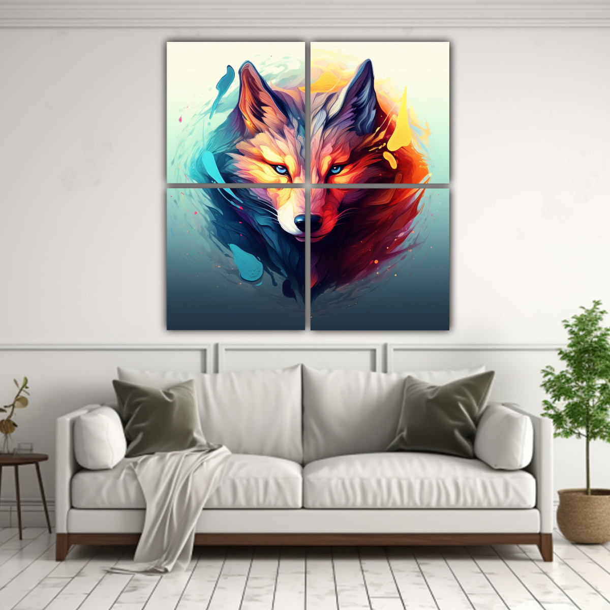 4 CUADROS VINTAGE UNICO LOBO PARA DECORACIÓN 140X140 CM - 2