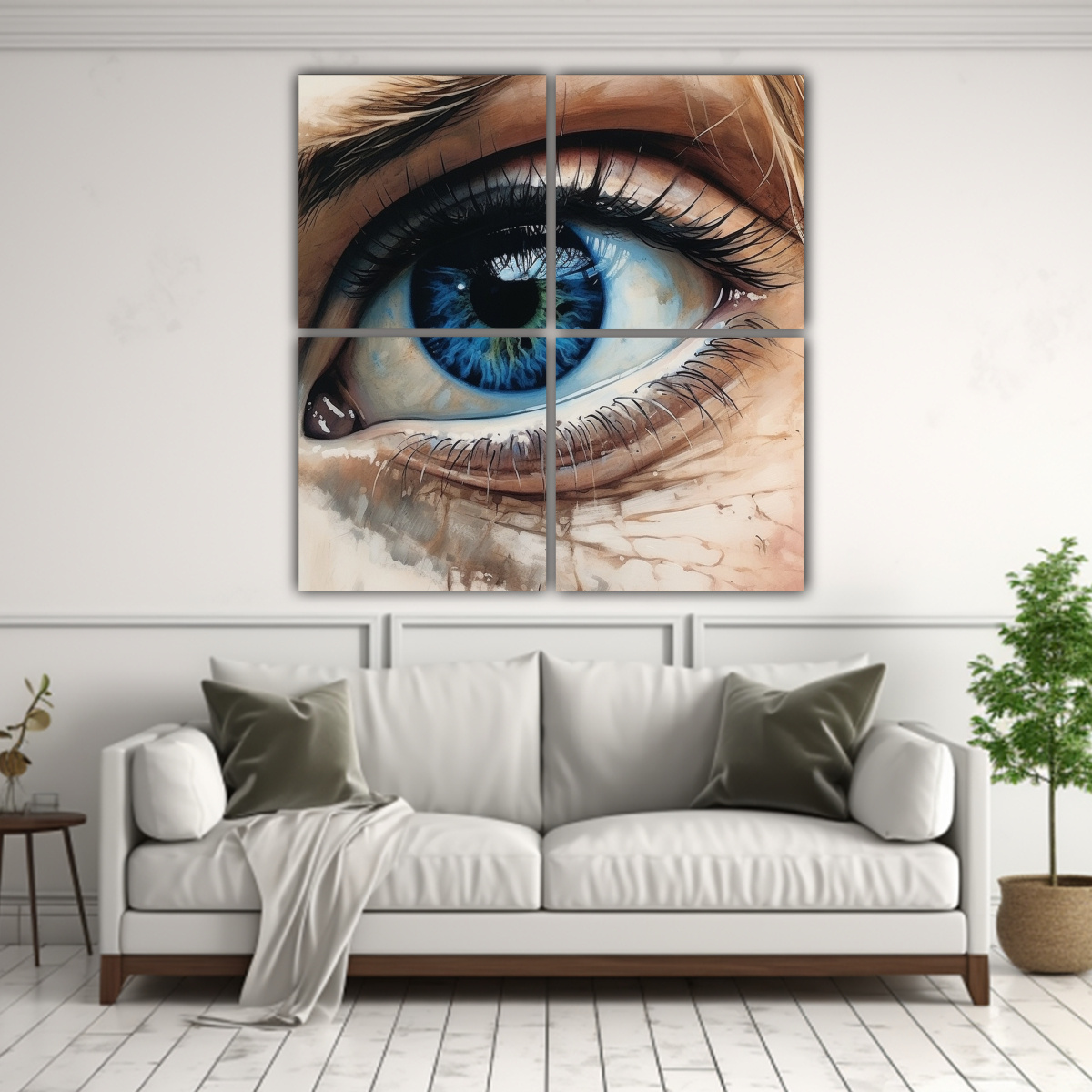 PINTURA ABSTRACTA DE 4 LIENZOS CON OJOS AZULES DE 180X180 CM - 2