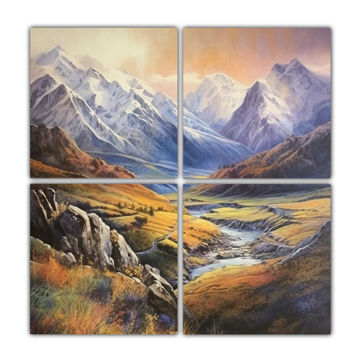 PAISAJE MONTAÑOSO EN ACRÍLICO CON 4 TELAS EN 80X80 CM - 1