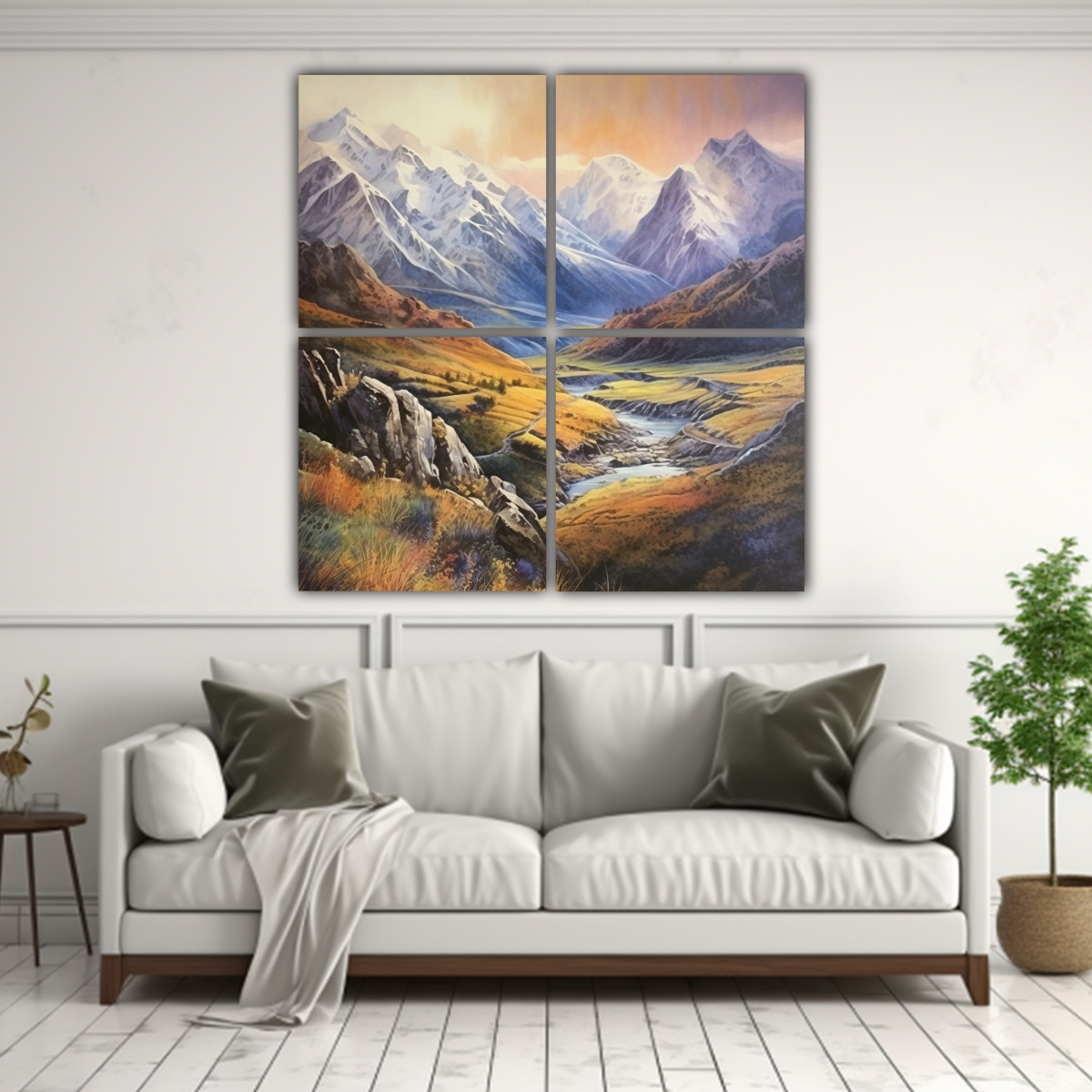 PAISAJE MONTAÑOSO EN ACRÍLICO CON 4 TELAS EN 80X80 CM - 2