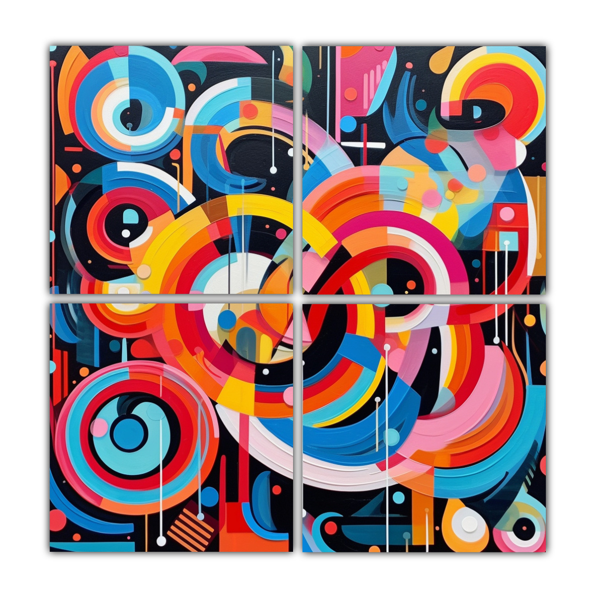 CUATRO TELAS EN BASTIDOR DE ABSTRACCIÓN VISUAL 80X80 CM - 1