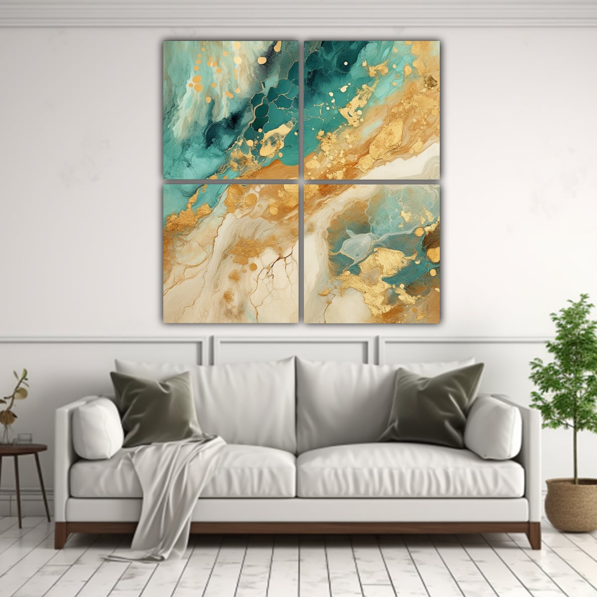 PINTURA ACUARELA ESTILO DECORATIVO LÍNEAS ARTE 120X120 CM - 2