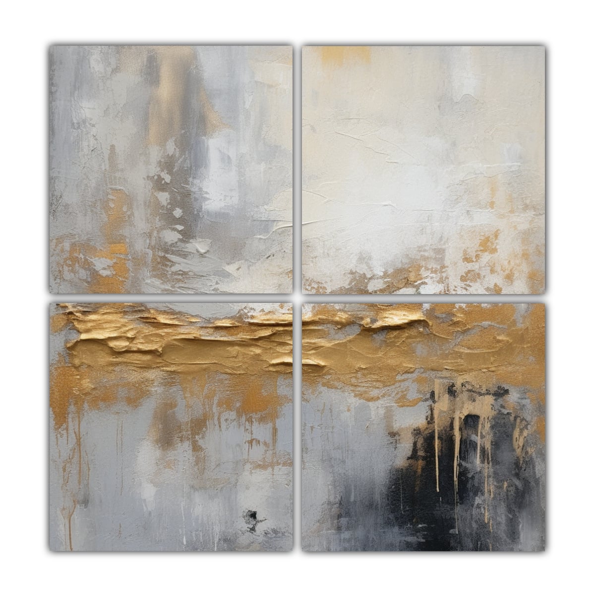 CUADROS ABSTRACTOS EN GRIS, BLANCO Y DORADO PARA 40X40 CM - 1