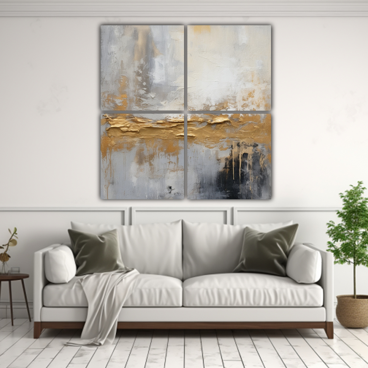 CUADROS ABSTRACTOS EN GRIS, BLANCO Y DORADO PARA 40X40 CM - 2