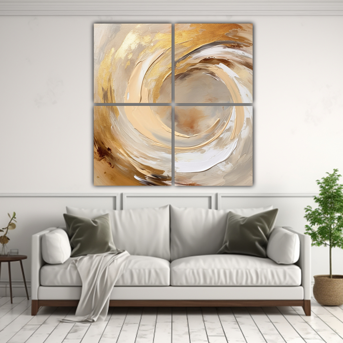 CUADROS DECORACIÓN ABSTRACTOS BEIGE Y DORADO EN 160X160 CM - 2