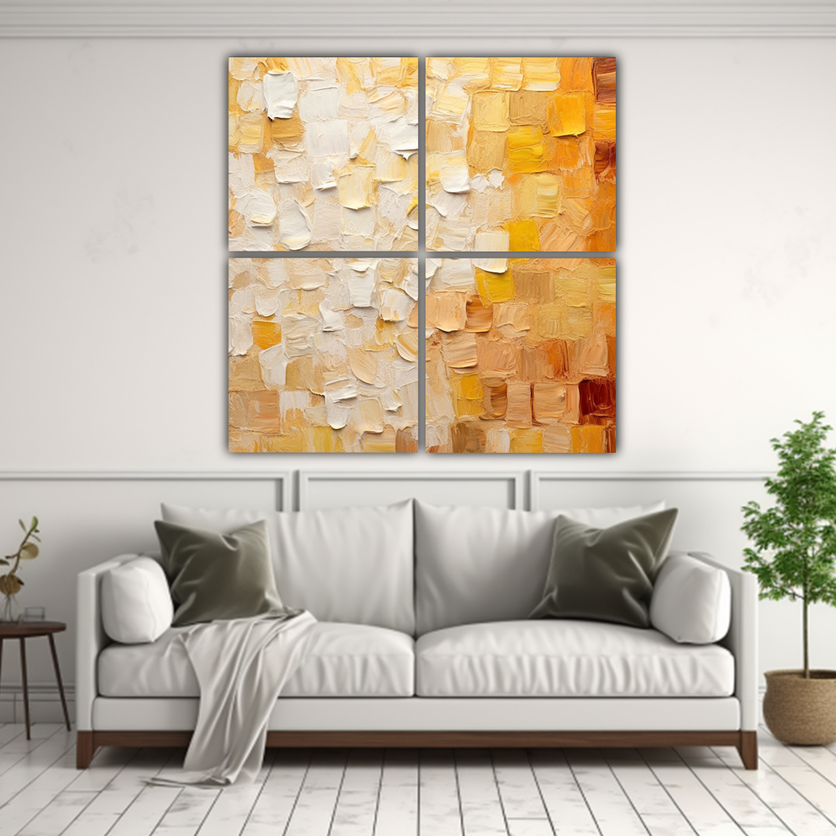 CUADRO VANGUARDIA BEIGE Y BLANCO CON LIENZOS 160X160 CM - 2