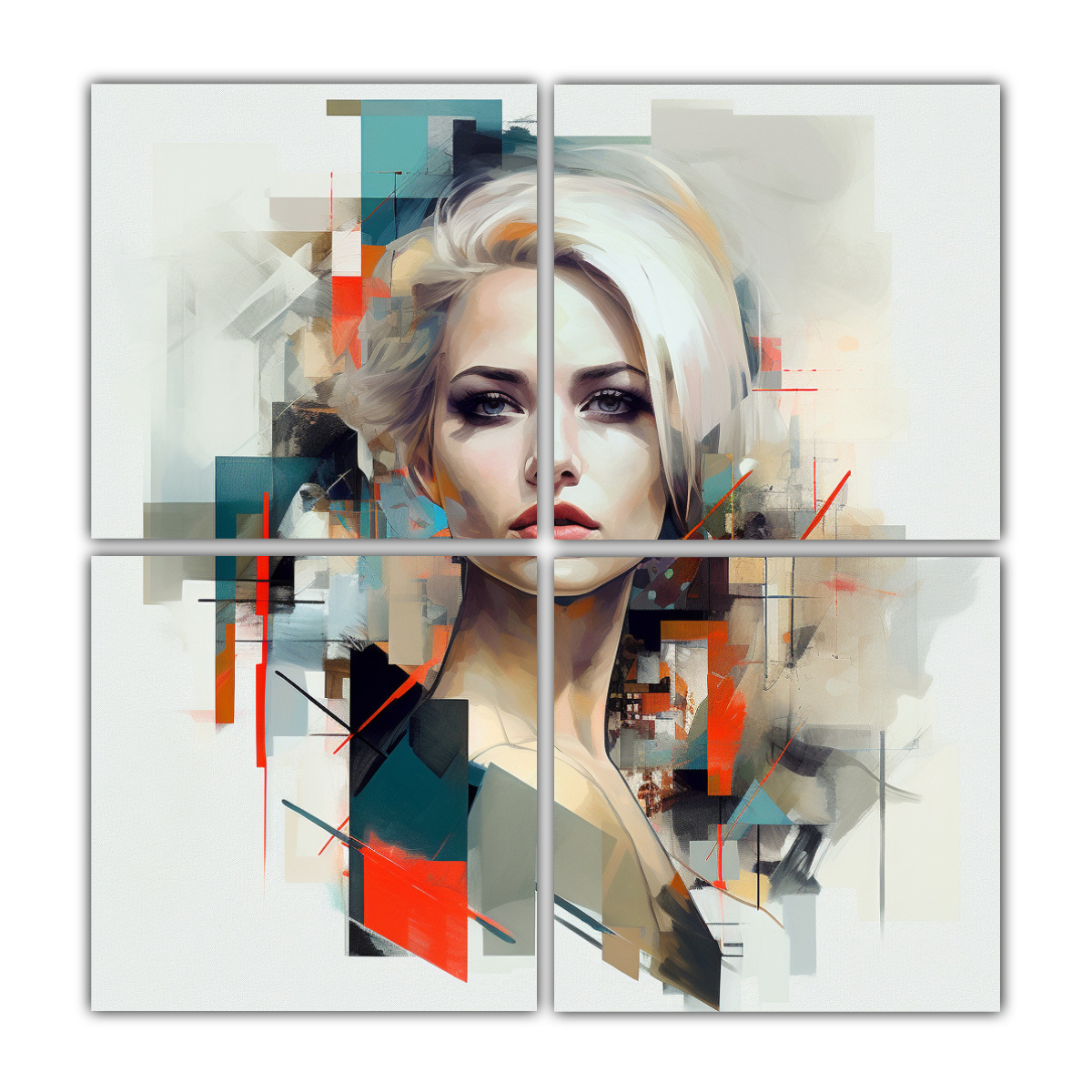 CUADRO DE TELA CON FINAS LÍNEAS CÁLIDAS, 140X140 CM - 1