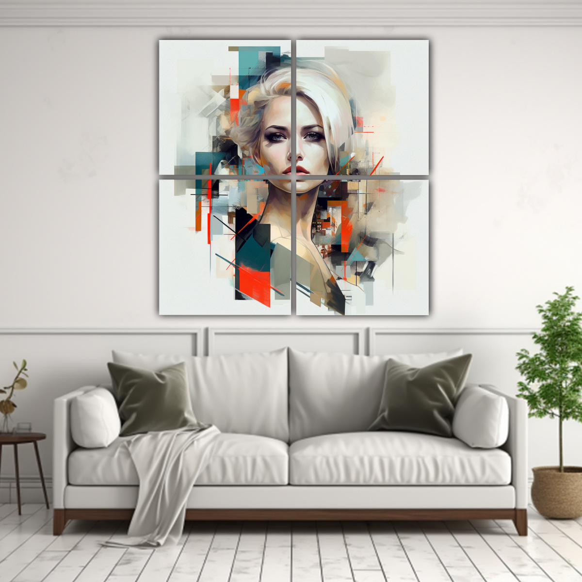 CUADRO DE TELA CON FINAS LÍNEAS CÁLIDAS, 140X140 CM - 2