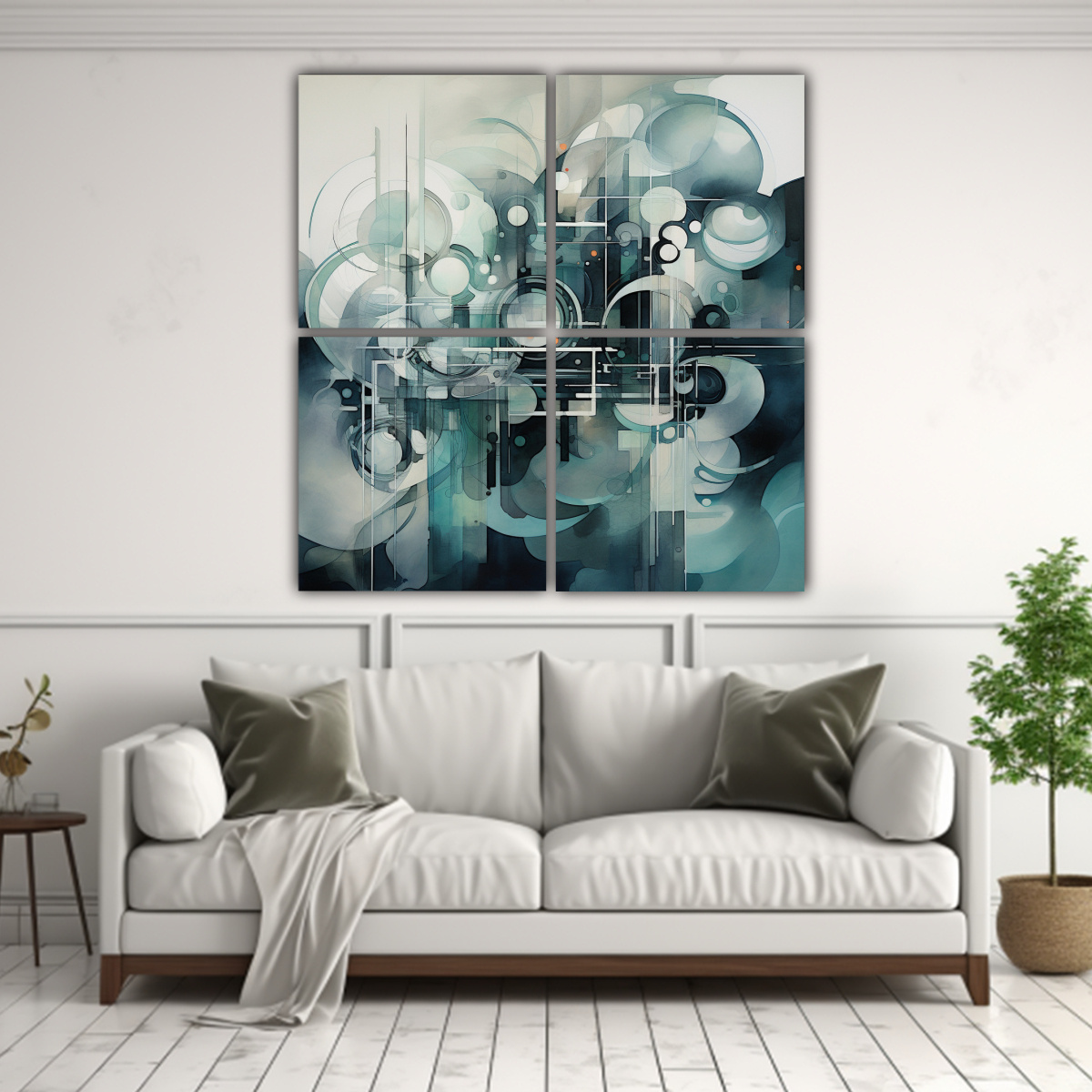 OBRA MAESTRA ACUÁTICA ABSTRACTA CON CURVAS 60X60 CM - 2